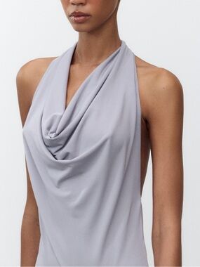 ZARA Draped Halter Bodysuit in Light Gray